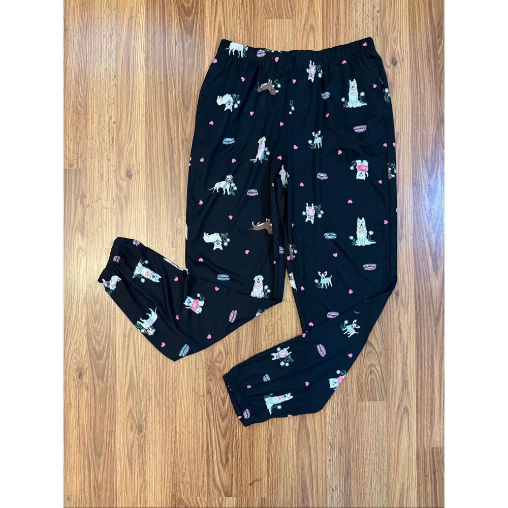 Joyspun Women's Dog Heart Print Elastic Waist Jogger Pajama Pants Navy Size Smal